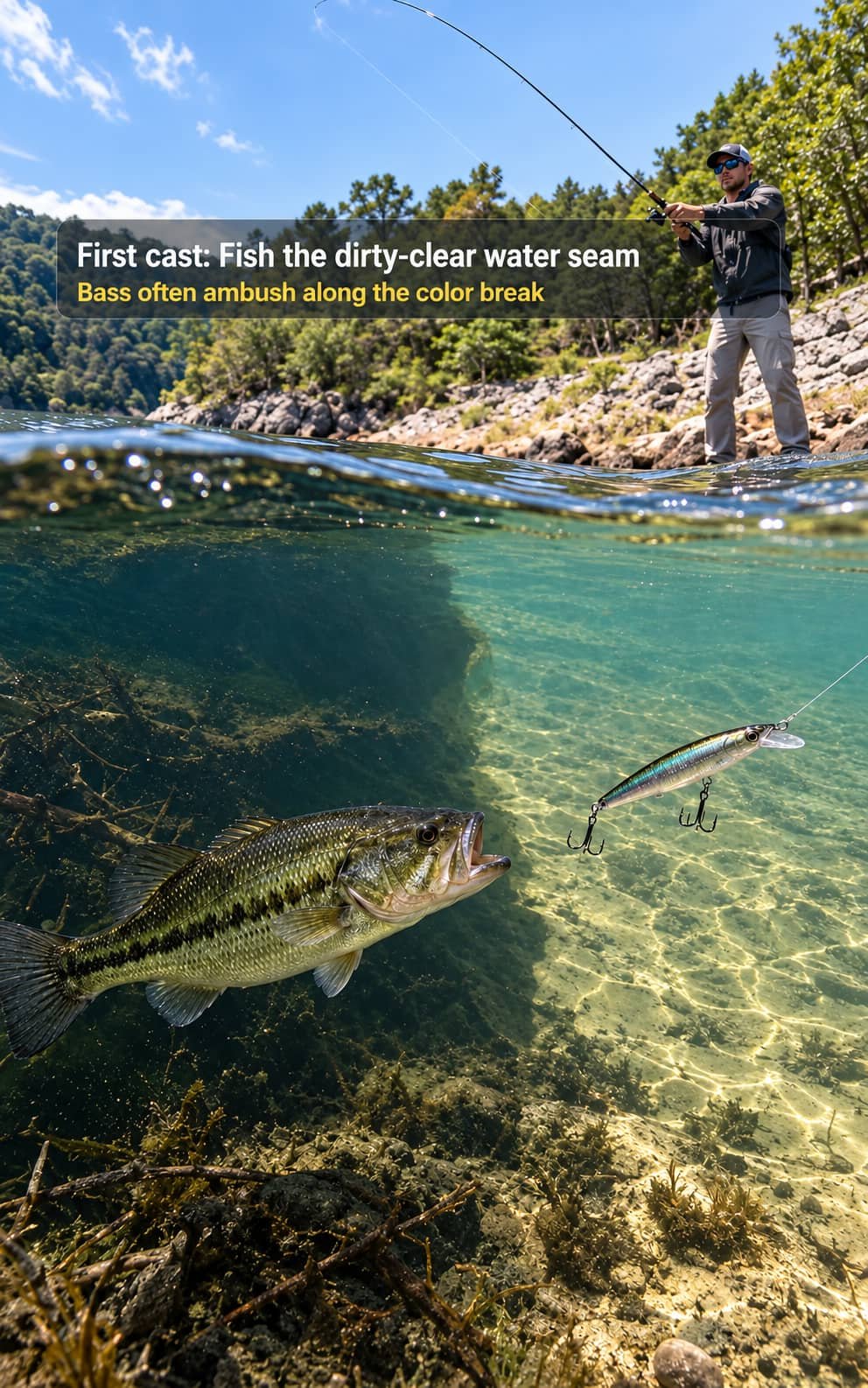 dirty clear water seam bass fishing 3