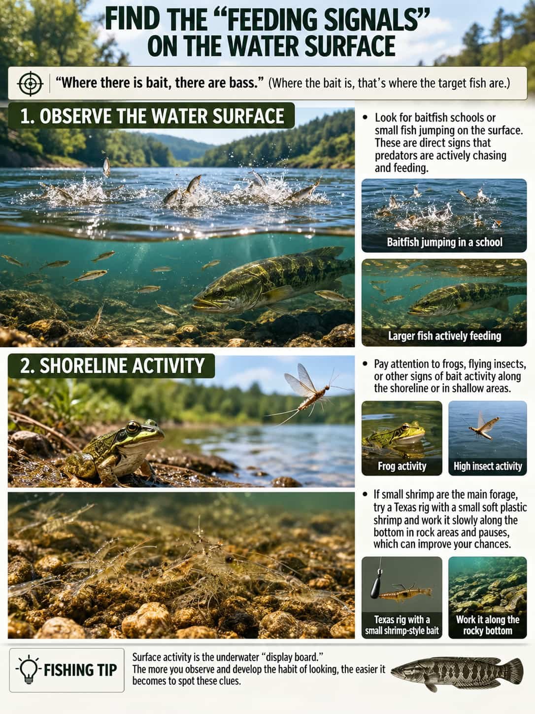 find feeding signals on the water surface 4
