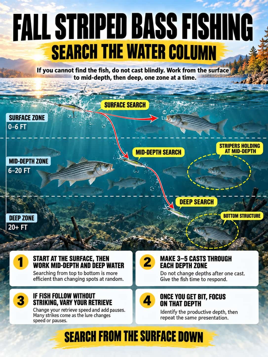 how to search water depths for striped bass 7