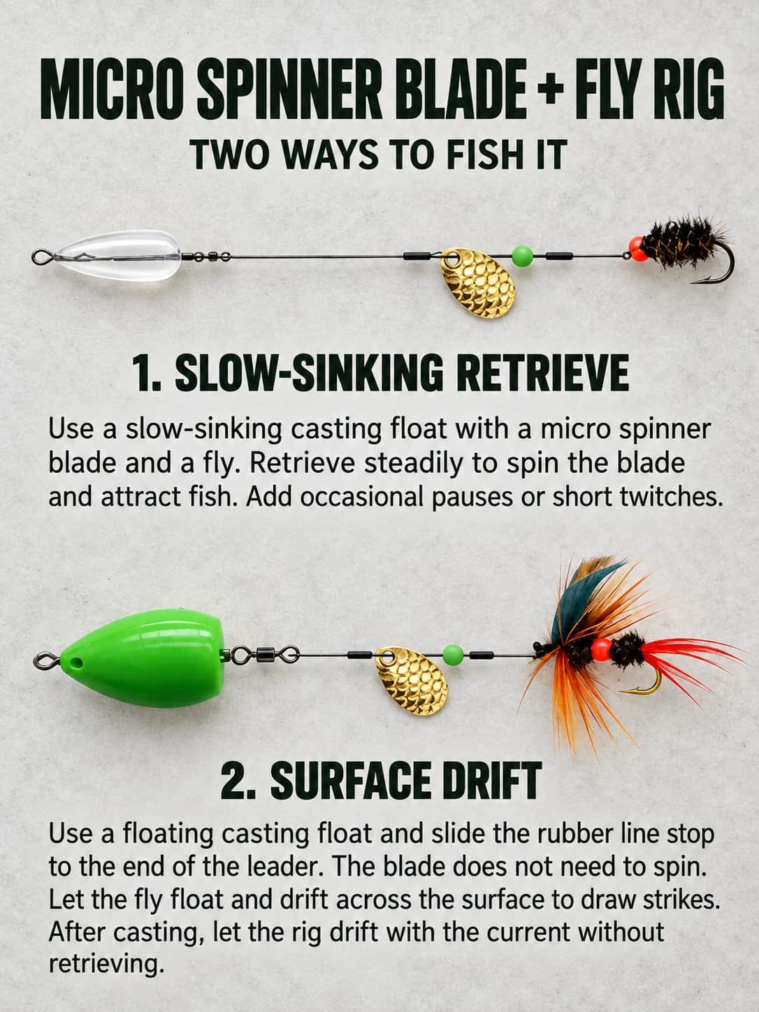 micro spinner and fly hook rig methods 5