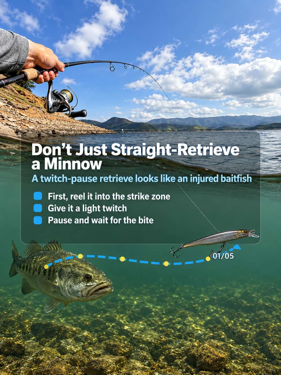 minnow lure twitch pause retrieve 1