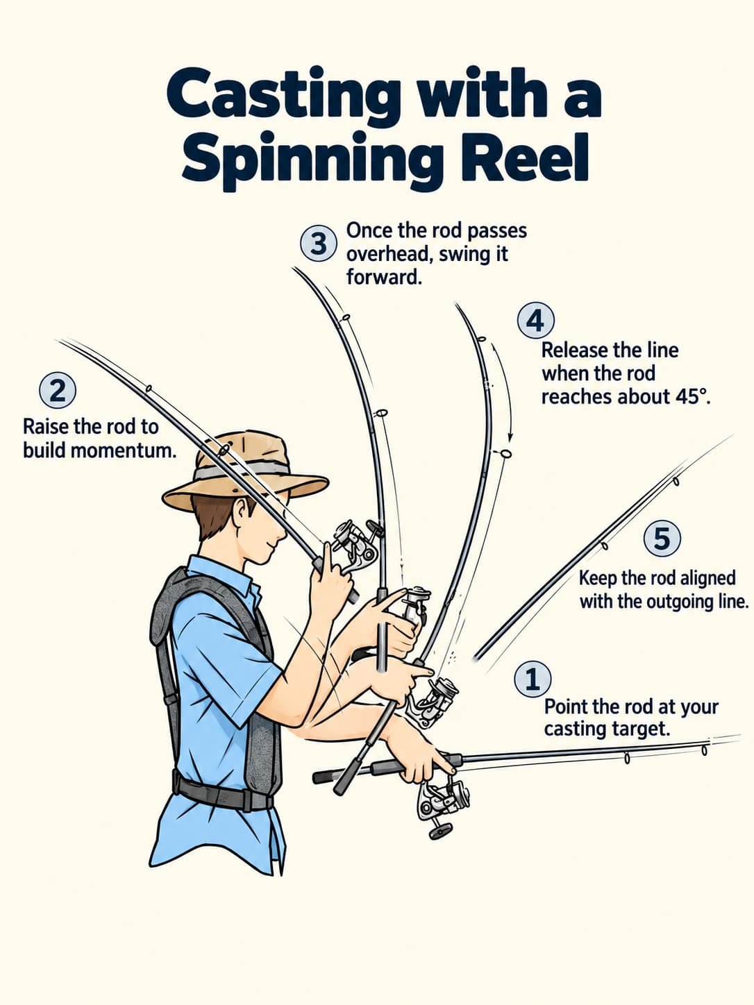 overhead spinning reel casting steps 2