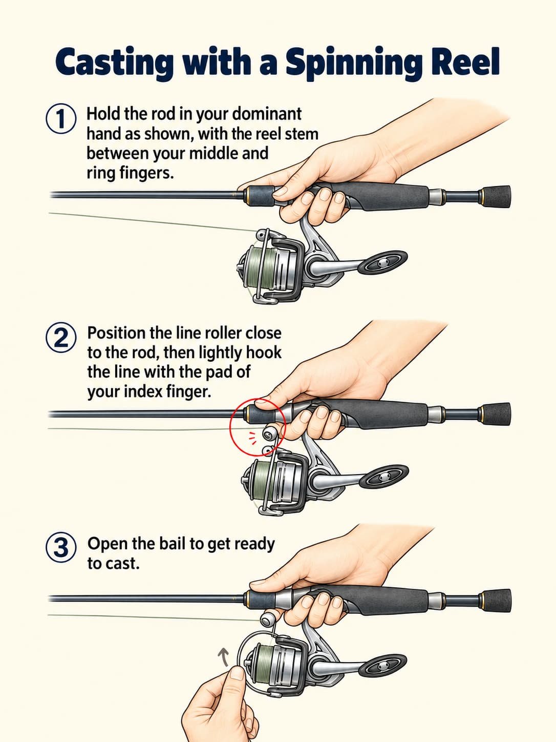 spinning reel grip and bail setup 1